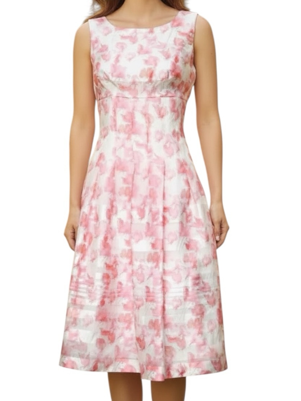 LF Leslie Fay High Waist Water Color Print Chiffon Satin Party Dress Women’s 14